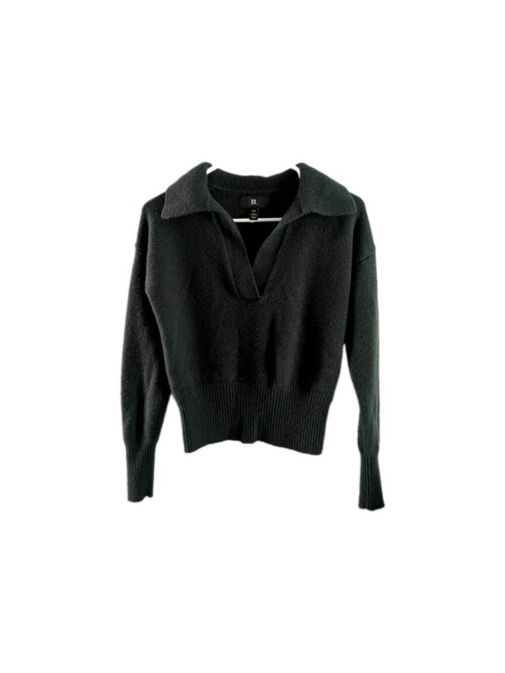Banana Republic 100% Cashmere Polo V-Neck Sweater Women XS Green Johnny Collar